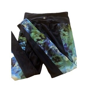 Athleta Women M White Blue Water Flower 7/8 Tight Waist Pocket Athletic Yoga